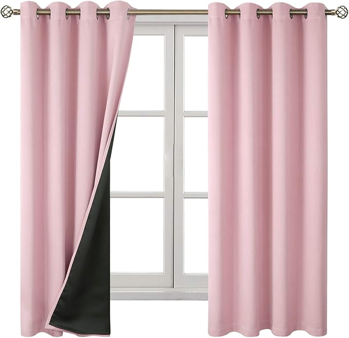 BGment Baby Pink 100% Blackout Curtains for Nursery Bedroom 63 Inch Length 2 Panels, Thermal Insulated Full Light Blocking Grommet Noise Cancelling Window Curtains for Girls Room, 52 Inch Wide Each