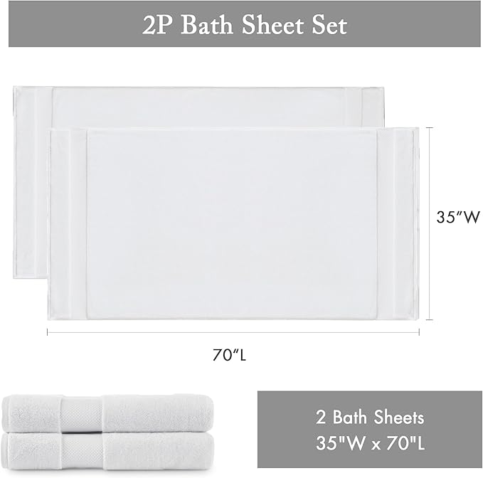 Madison Park Turkish Bath Towel Set 100% Cotton Bath Towel 600GSM Oversized Body Towel 2 Piece, Luxury Soft, Thick Spa Quality, Quick Dry Bathroom Towel, Jumble, 35" x 70", White