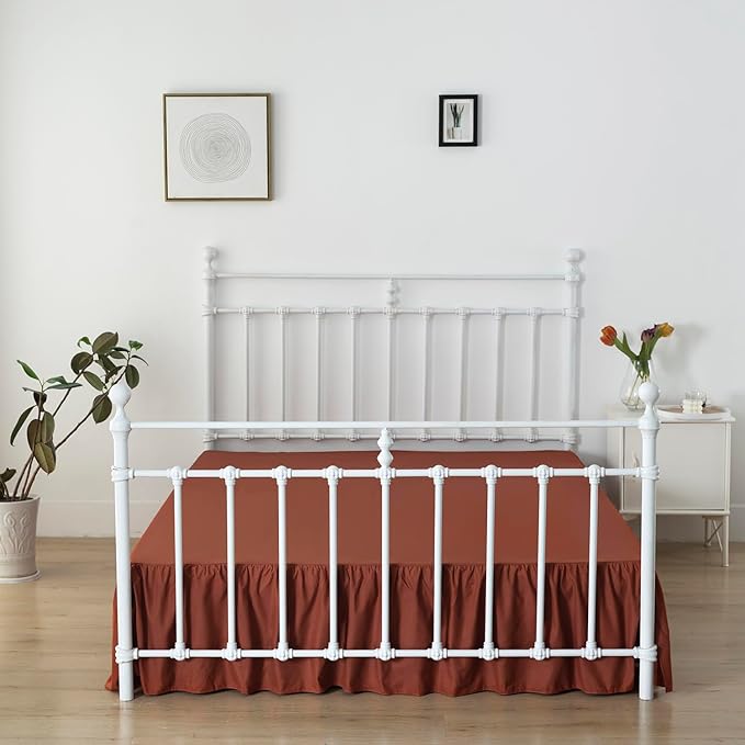 Bed Skirt Queen Size Ruffled Bed Skirt with Split Corners, 14 Inch Drop Dust Ruffle Bed Skirt with Platform, Rust, 14'' Queen