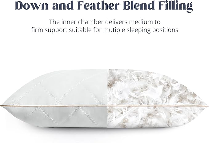 puredown® Goose Feathers and Down Pillow with Diamond Quilting with 100% Cotton Cover, Pack of 2, Queen Size