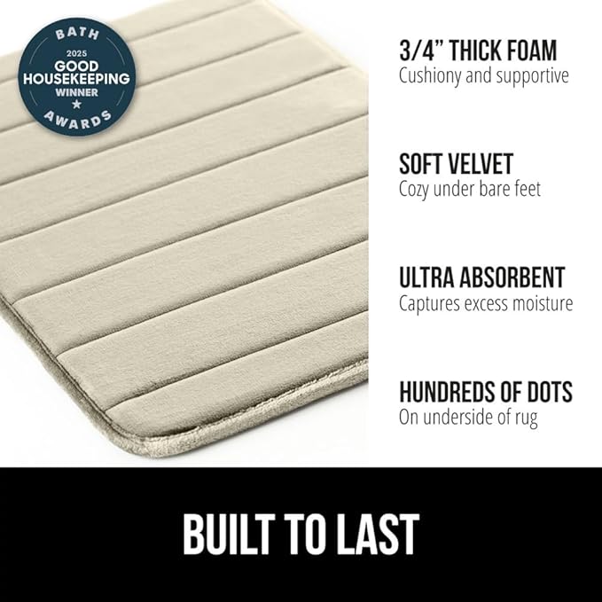 GORILLA GRIP Memory Foam Bath Mat, Soft Absorbent US Designed Bathroom Rug, Gripping Dots Machine Washable Bathmat, Cushioned Floor Mats, Shower Sink Rugs Room Décor Accessories, 36x24 Champagne