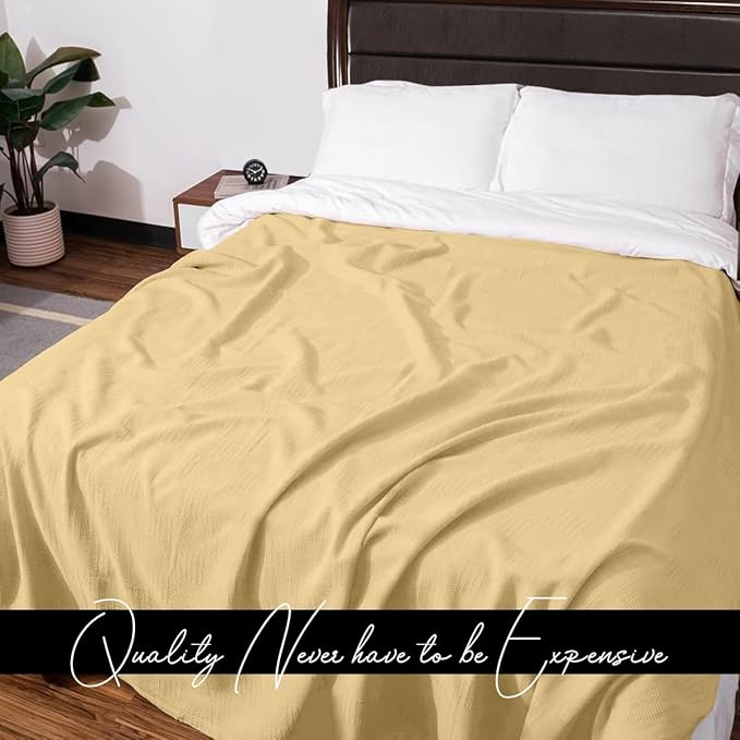 Avalon Bedding 100% Cotton Blankets Queen Size Thermal Blanket (90"x90") - Perfect Cotton Blanket Queen Size for Layering Bed in Any Season - Cotton Blankets for Bed (Beige)
