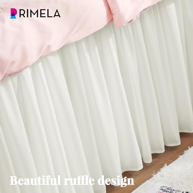 RIMELA Dorm Bed Skirt Twin XL 36 Inch Drop, Easy to Install Extra Long Wrap Around Elastic Dust Ruffle, Warm White Bedskirt Solid Silky Fabric Machine Washable (Twin XL 80“L x 39”W & Twin 75“L x 39”W)