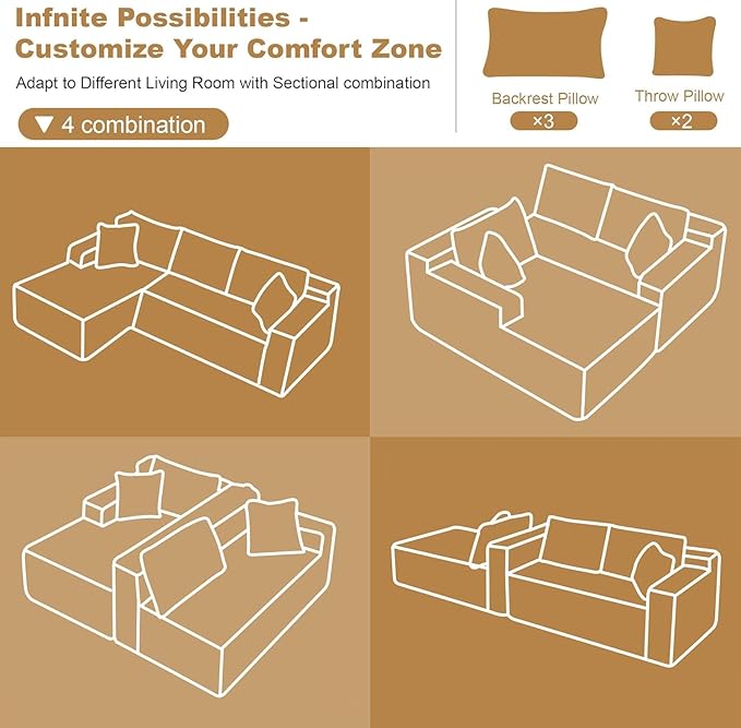 96" Sectional Couches for Living Room Modern Modular Sofa with L-Shape Couchs Upholstered Boneless Couch Deep Seat Sectional Couch with Chaise (Dark Grey, 96" Left Facing Chaise+2Seaters)