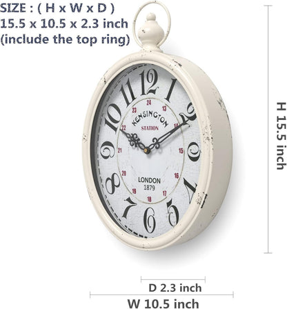 Menterry Oval Retro Wall Clock, Rustic Vintage Style, White Antique Design, Battery Operated Silent Decor Large Wall Clocks for Kitchen,Farmhouse,Office (15.5" H x 10.5" W)