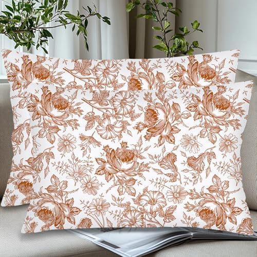 Orange and White Porcelain Floral Throw Pillow Cases Queen Size Set of 2 - Image 3