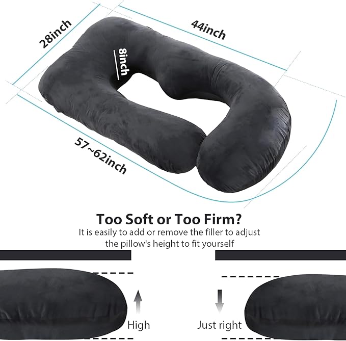 BATTOP Pregnancy Pillows for Sleeping, Full Body Maternity Pillow for Side Sleeping, Support for Back, Legs, Belly, HIPS, 57 Inch Pregnancy Pillow with Removable Cover, Black