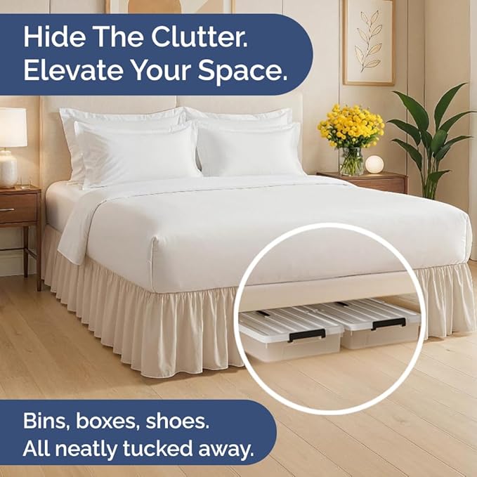 Bedskirt Twin Size Ruffle - 15 inch Drop Dust Ruffle Bed Skirt with Platform - Ultra-Soft, Easy Fit, Premium Hotel Quality - Wrinkle, Fade & Shrink Resistant - for Women, Men, Kids and Teens - Cream