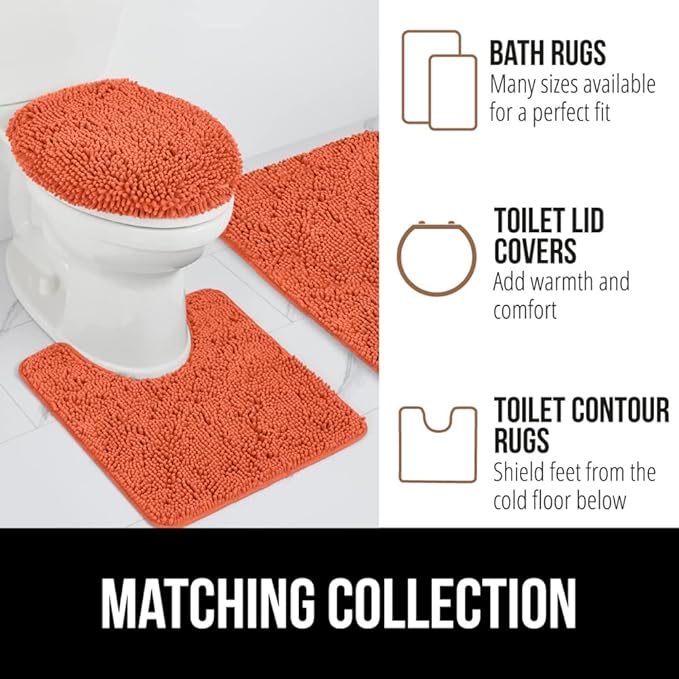 GORILLA GRIP Bathroom Rug Sets, Soft Chenille 2 Piece Area Rugs Set, Toilet Base Mat and 30x20 Carpet, Absorbent Microfiber Washable Mats Dry Quickly, Home Décor and Bath Room Accessories, Coral