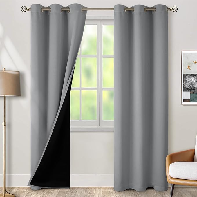 BGment Thermal Insulated 100% Blackout Curtains 84 Inch Length 2 Panels, Total Light Blocking Curtains for Bedroom, Grommet Window Drapes with Thick Black Liner, 42 Inch Wide Each Panel, Dove Grey