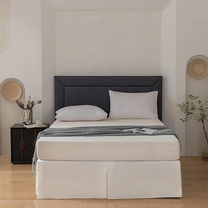 Queen Bed Skirt, Wrap Around Bed Skirt with Pleated Corner, 18 Inch Drop Pleated Waffle Weave Bedskirts, Anti-Slip, Microfiber, Ivory, 18'' Queen