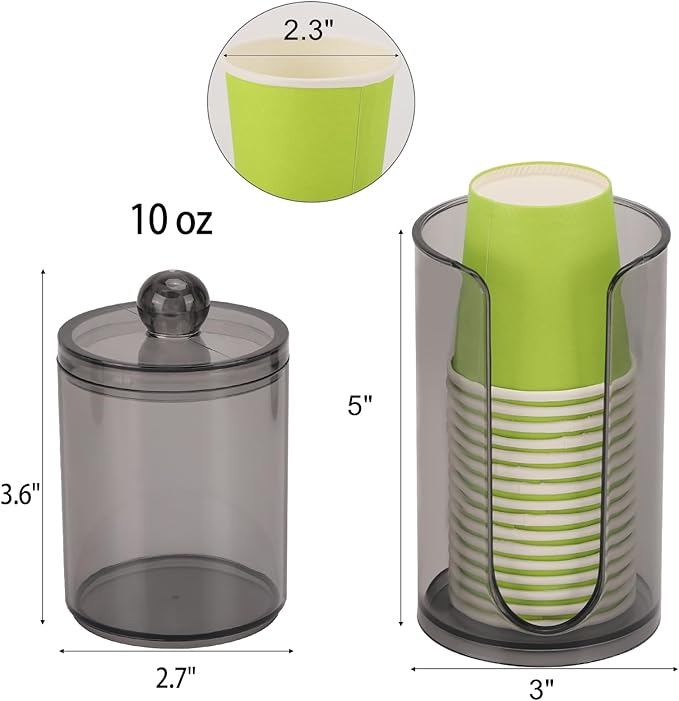 LoveBB 3oz-5oz Bathroom Cup Dispenser with 10oz Qtip Holder, Small Disposable Paper Cup Holder Bathroom Accessories for Rinsing/Mouthwash Cups, Black
