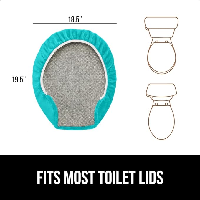 GORILLA GRIP Thick Memory Foam Bathroom Toilet Lid Seat Cover, Soft Velvet Topside, Machine Wash, Plush Cushioned Covers Fits Most Size Lids, Decorative Bath Room Accessories, 19.5x18.5, Turquoise