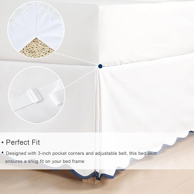 HIG King Bed Skirt - Easy Fit Scallop Edge Pleated Bedskirts with Spilt Coner, 12 Inch Drop Anti-Slip Dust Ruffle, Thick Fabric for Enhanced Privacy, Pre-Washed for Long-Lasting Use, Machine Washable