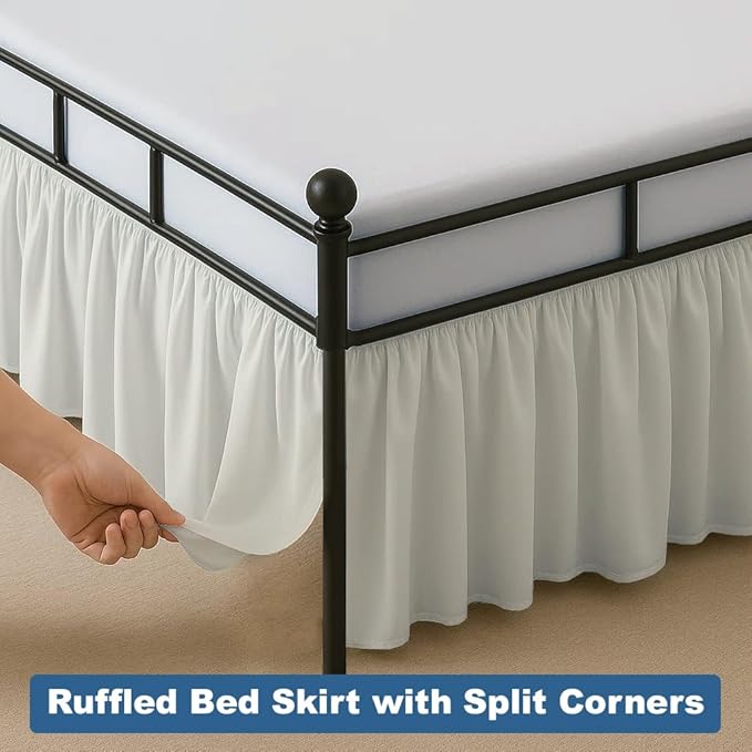 Ruffled Bed Skirt Split Corners with Platform, Tailored Fit Hotel Quality Wrinkle Free Ultra-Soft Microfiber Dust Ruffle, Upto 10 Inch Drop, Full XL, Ivory