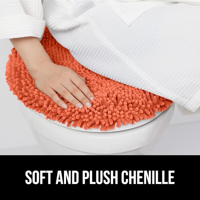 GORILLA GRIP Soft Chenille Bathroom Toilet Lid Cover, Machine Washable Seat Covers, 19.5x18.5, Stays in Place Rubber Backing, Fits Most Round, Elongated and Oblong Lids, Accessories Decor, Coral