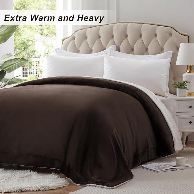 KAWAHOME Sherpa Fleece Twin Size Blanket for Bed - Extra Warm and Heavy Thick Blankets for Winter, Super Soft 500GSM Plush Blanket, 66"X 90" Brown