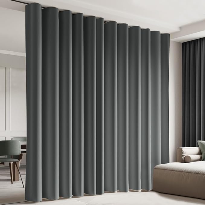 Room Divider Blackout Curtain Track Curtains Wall Dividers Panels Screen for Living Rooms Bedroom Office Privacy Partition Separation, W180 × L96 Inch,1 Panel, Grey