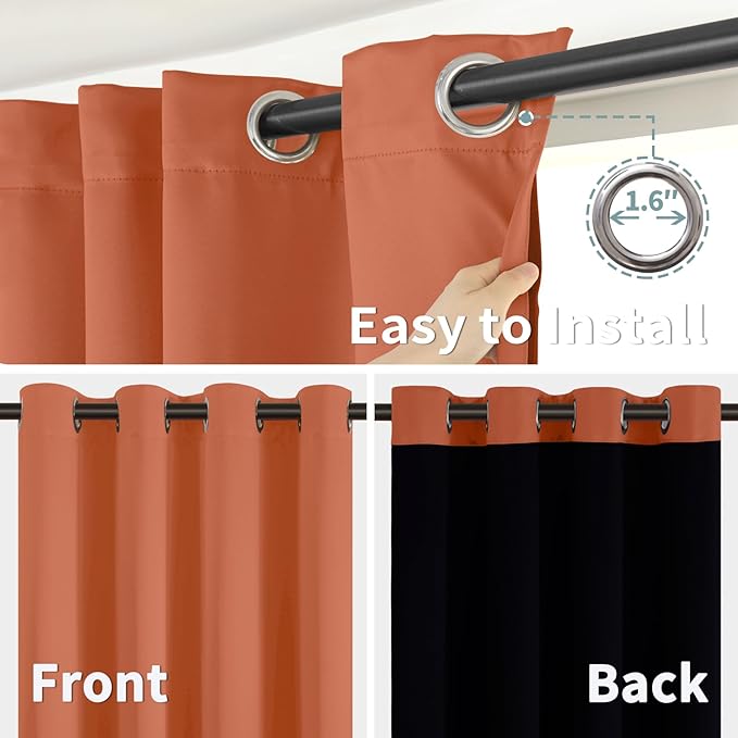 BGment Short 100% Blackout Curtains for Bedroom, Thermal Insulated Energy Efficiency Noise Reducing Grommet Curtains 45 Inch Length with Liner for Small Window 2 Panels Each 42 Inch Wide, Terracotta