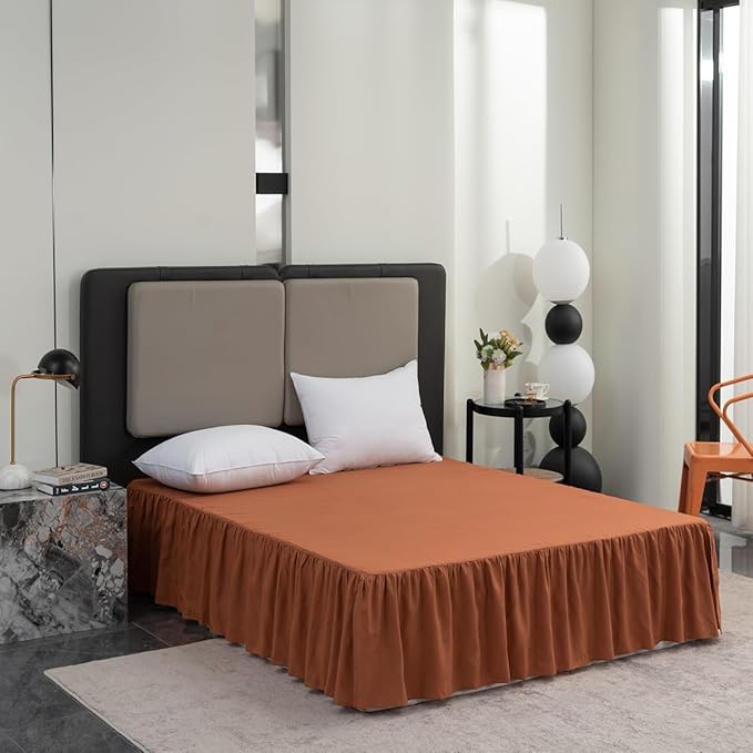 Bed Skirt King Size Ruffled Bed Skirt with Split Corners, 18 Inch Drop Dust Ruffle Bed Skirts with Platform, Terracotta