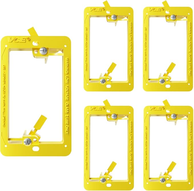 VCE Low Voltage Mounting Bracket Single Gang Wall Plate, Flush Low Voltage Box for Network, HDMI, Coaxial, Speaker, Telephone Cables, Yellow, 5 Pack