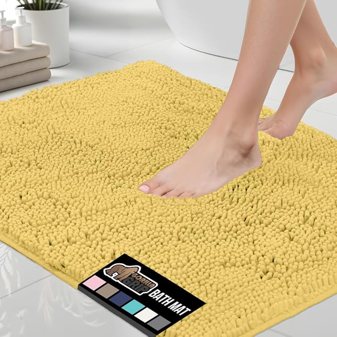GORILLA GRIP Bath Rug Mat 36x24, Thick Soft Absorbent Chenille, Quick Dry Microfiber Mats, Rubber Backing Washable Shower Floor Rugs, Bathmat Runner, US Designed Bathroom Home Decor Accessories Yellow