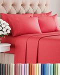 Full 6 Piece Sheet Set - Cooling, Comfy & Breathable - Hotel Luxury Bedding - Includes Fitted Sheet for Women, Men, Kids and Teens - 1 Flat, 1 Fitted Sheet, 4 Pillowcases with Deep Pockets - Red