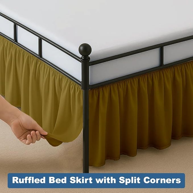 Ruffled Bed Skirt Split Corners with Platform, Tailored Fit Hotel Quality Wrinkle Free Ultra-Soft Microfiber Dust Ruffle, Upto 18 Inch Drop, Twin XL, Taupe