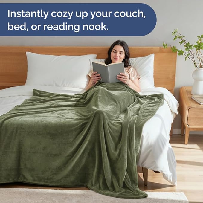 Ultra Soft Fleece Blanket King Size - Flannel Fleece Luxury King Blanket - Lightweight for Couch Bed Chair - Thick, Warm and Breathable - All Season Cozy Fuzzy, Anti-Static Microplush Bedding, Olive
