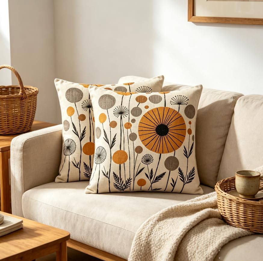 18x18 Inch Mid Century Neutral Throw Pillow Covers Set of 2 - Image 7