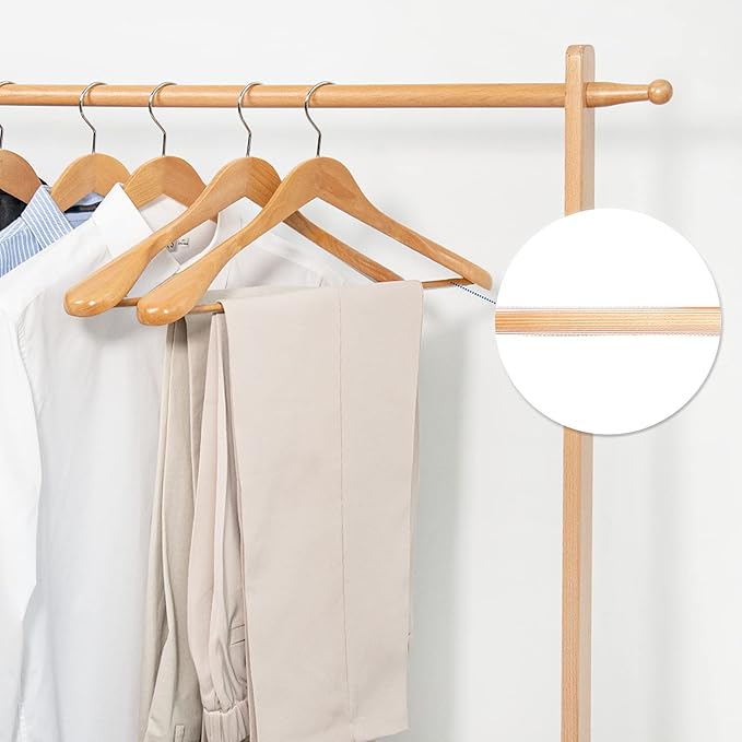 Nature Smile Luxury Natural Wooden Suit Hangers - 12 Pack - Wood Coat Hangers,Jacket Outerwear Shirt Hangers,Glossy Finish with Extra-Wide Shoulder, 360 Degree Swivel Hooks & Anti-Slip Bar with Screw