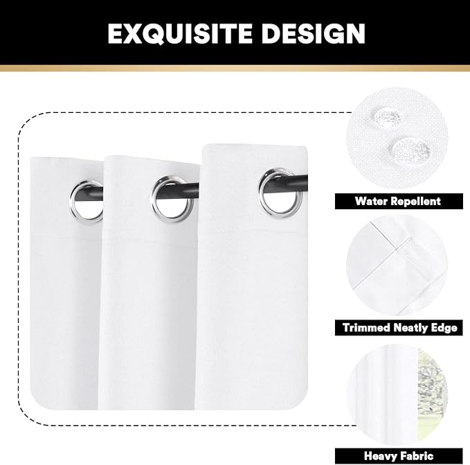 PrinceDeco 100% Blackout Linen Curtains for Bedroom Linen Blackout Curtains 84 Inches Sliding Door Curtain Thermal Drapes for Sliding Glass Door Room Divider Drapes,W100 X L84 Inch, Pure White