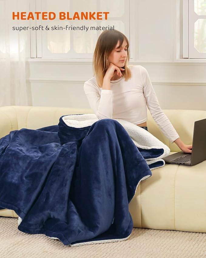 Heated Blanket Electric Blanket Full Size, Super Soft Cozy Upgraded Flannel Heating Blanket with 9 Heating Levels & 1-9 Hours Auto Off, Fast Heat & Overheat Protection, 72" x 84", Blue