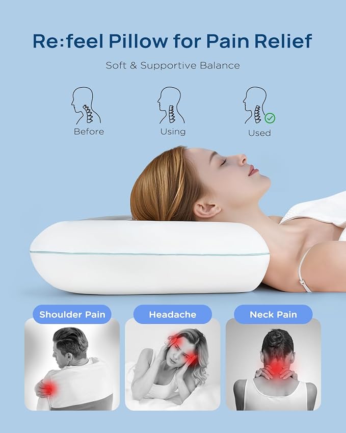 Cooling Soft Memory Foam Pillow, Cervical Neck Pillow for Side Sleepers, Back & Stomach Sleepers, Ergonomic Orthopedic Design for Neck Pain Relief and Deep Sleep, CertiPUR-US