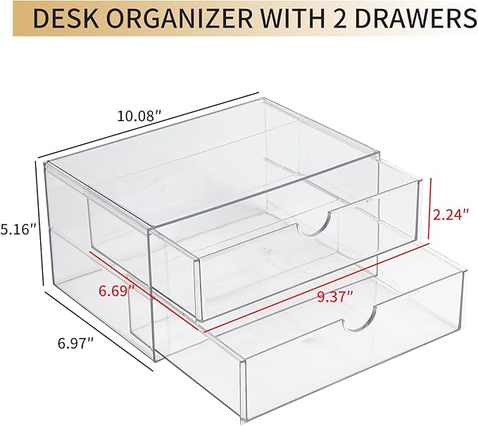 Stackable Storage Drawers, Plastic Storage Bins for Home Office, Bathroom, Kitchen, Pantry, Clear Desk Organizer for Accessories, Marker, Pencils, Books, Art Crafts, Makeup (6 Drawers)