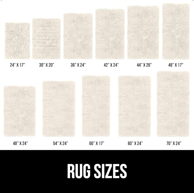 GORILLA GRIP Bath Rug Mat 60x17, Thick Soft Absorbent Chenille, Quick Dry Microfiber Mats, Rubber Backing Washable Shower Floor Rugs, Bathmat Runner, US Designed Bathroom Home Decor Accessories Ivory