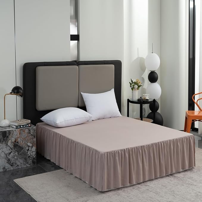 Bed Skirt King Size Ruffled Bed Skirt with Split Corners, 18 Inch Drop Dust Ruffle Bed Skirts with Platform, Khaki
