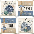 Beach Theme Throw Pillow Covers, 18x18 inches, Coastal Seashell and Starfish by Unknown