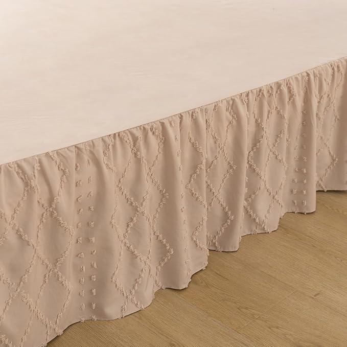 Bed Skirt Queen Size，Ruffled Cream Bed Skirt with Split Corners，Queen Bed Skirt 14 Inch Drop, Boho Tufted Shabby Chic Queen Size Bed Skirt, Bed Skirts Queen Size