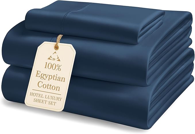 LANE LINEN 100% Egyptian Cotton Twin XL Sheet Sets - 1000 Thread Count, 15 inch Deep Pocket Fully Elasticized French Reinforced Pocket Seams for Soft, Eco Friendly Cooling Sheets Twin XL -Estate Blue