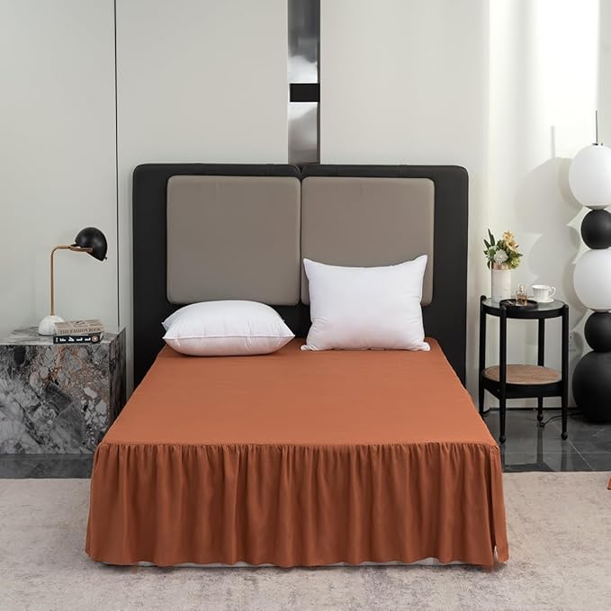 Terracotta Bed Skirt Full Size Ruffled Bed Skirt with Split Corners, Full Bed Skirt 12 Inch Drop, Full Size Bed Skirt Terracotta for Ruffled Bed Skirt with Split Corners, Bed Skirts Full Size