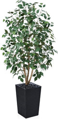 5ft Artificial Ficus Tree,Tall Faux Tree with Silk Leaves & Real Wood Trunk,UV Resistant Potted Fake Plant with Pebbles & Planter-Indoor Outdoor Floor Plant for Home,Living Room,VN129