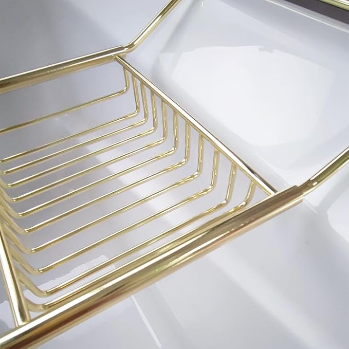 Stainless Steel Expandable Shower Bathtub Tray Over Tub Bath Caddy Expandable Bath Caddy for The Elegant Tub Chrome Polished (Gold)