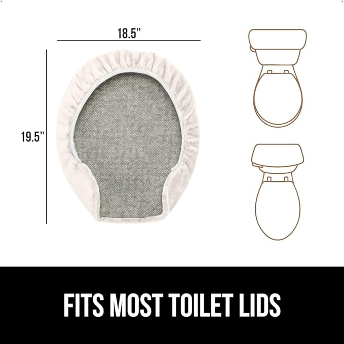 GORILLA GRIP Thick Memory Foam Bathroom Toilet Lid Seat Cover, Soft Velvet Topside, Machine Wash, Plush Cushioned Covers Fits Most Size Lids, Decorative Bath Room Accessories, 19.5x18.5, Ivory