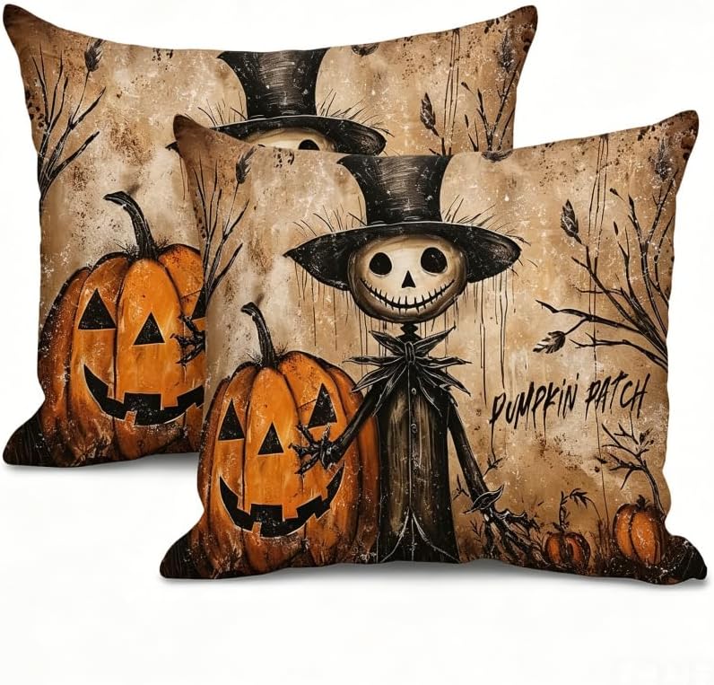 Halloween Throw Pillow Covers, Pumpkin Ghost Skeleton Design, 18x18 Inch by Unknown