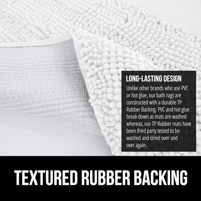 GORILLA GRIP Bathroom Rug Sets, Soft Chenille 2 Piece Area Rugs Set, Toilet Base Mat and 30x20 Carpet, Absorbent Microfiber Washable Mats Dry Quickly, Home Décor and Bath Room Accessories, White
