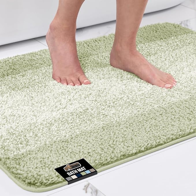 GORILLA GRIP Ultra Soft Plush Bathroom Rugs with Textured Rubber Backing, Absorbent Quick Dry Bath Mat, Machine Washable Shower Mats, Home Décor Accessories Bathmat Rug Essentials, 24 x 16 Sage