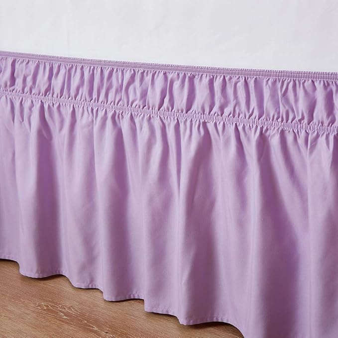 MEILA Wrap Around Bed Skirt Three Fabric Sides Elastic Dust Ruffled 16 Inch Tailored Drop,Easy to Install Fade Resistant-Light Purple, Queen/King