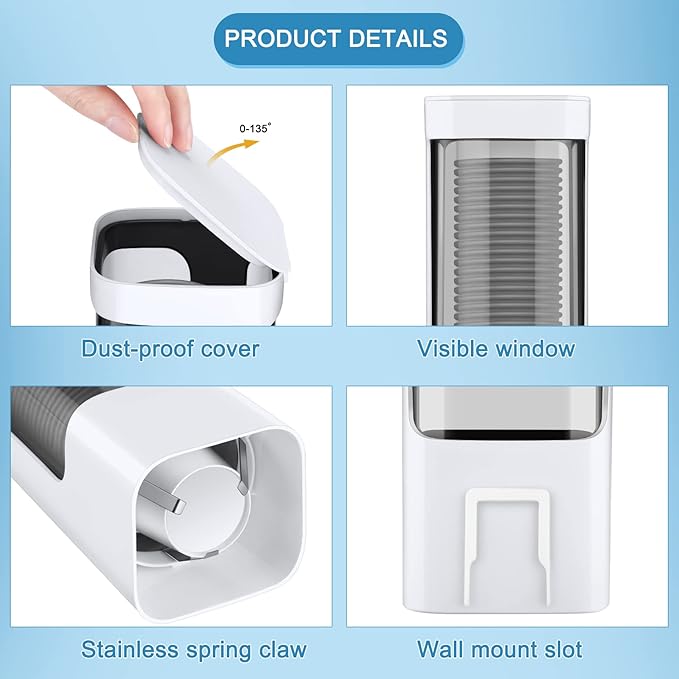 Chengu 2 Pieces Bathroom Cup Dispenser, Wall Mounted Pull Type Water Cup Holder Fits 3-5 oz Small Adhesive Dispenser with Paste Plate for Home, Bathroom, Office Hospital(White)