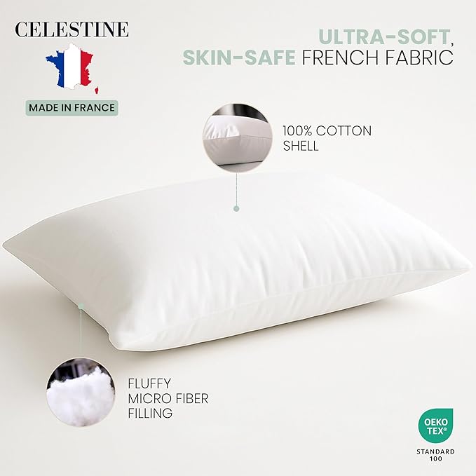 CELESTINE King Size Bed Pillows Set of 4 – Soft & Supportive Down Alternative Microfiber Filling, Plush White 36x20 Sleeping Pillows for Side and Back Sleepers, Breathable, Machine Washable